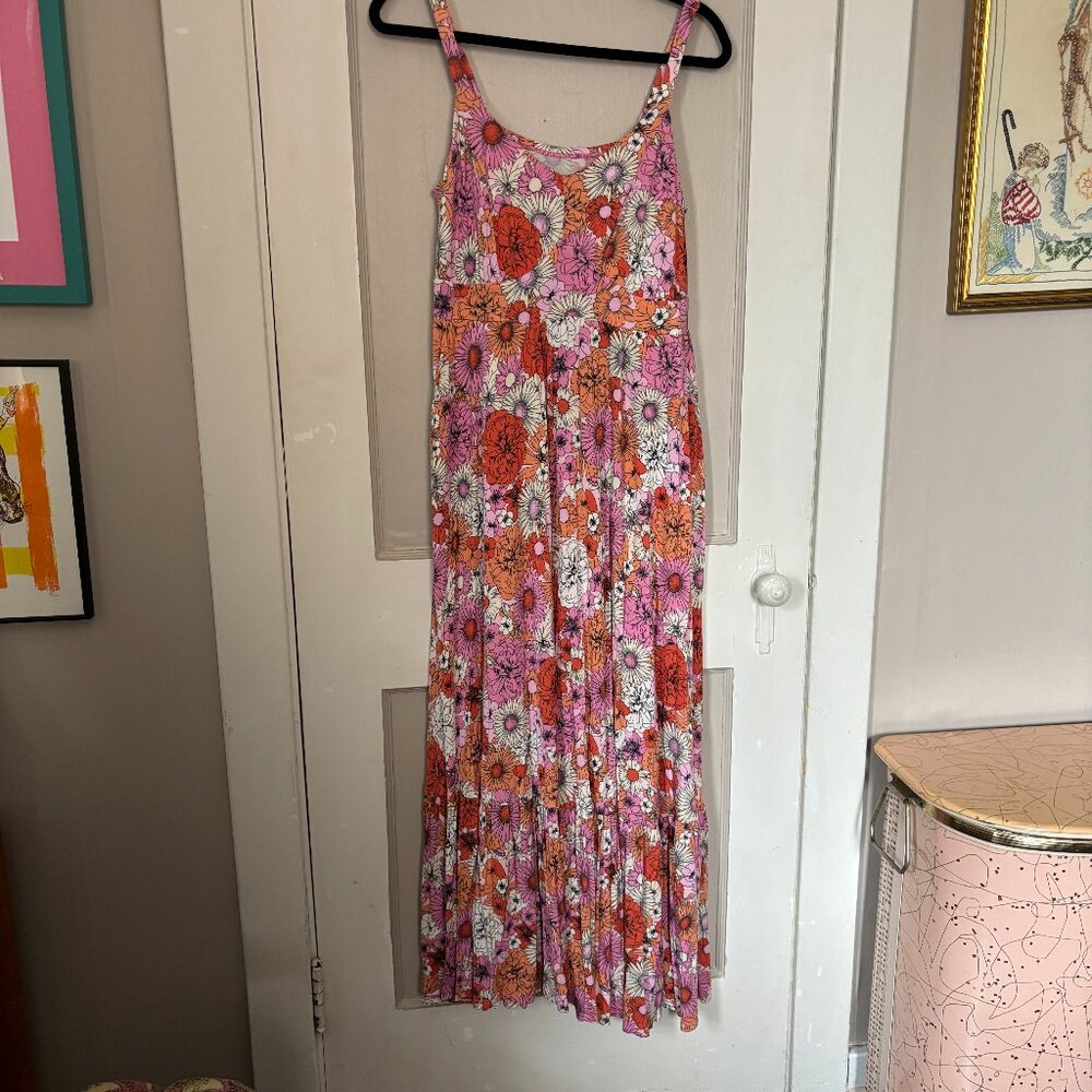 Torrid Pink and Orange Retro Floral Maxi Dress